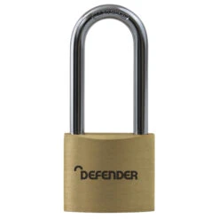 Defender Long Shackle Brass Padlock