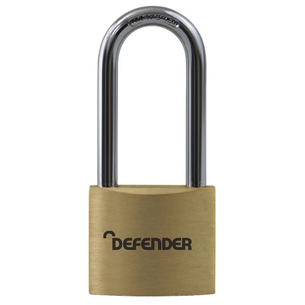 Defender Long Shackle Brass Padlock