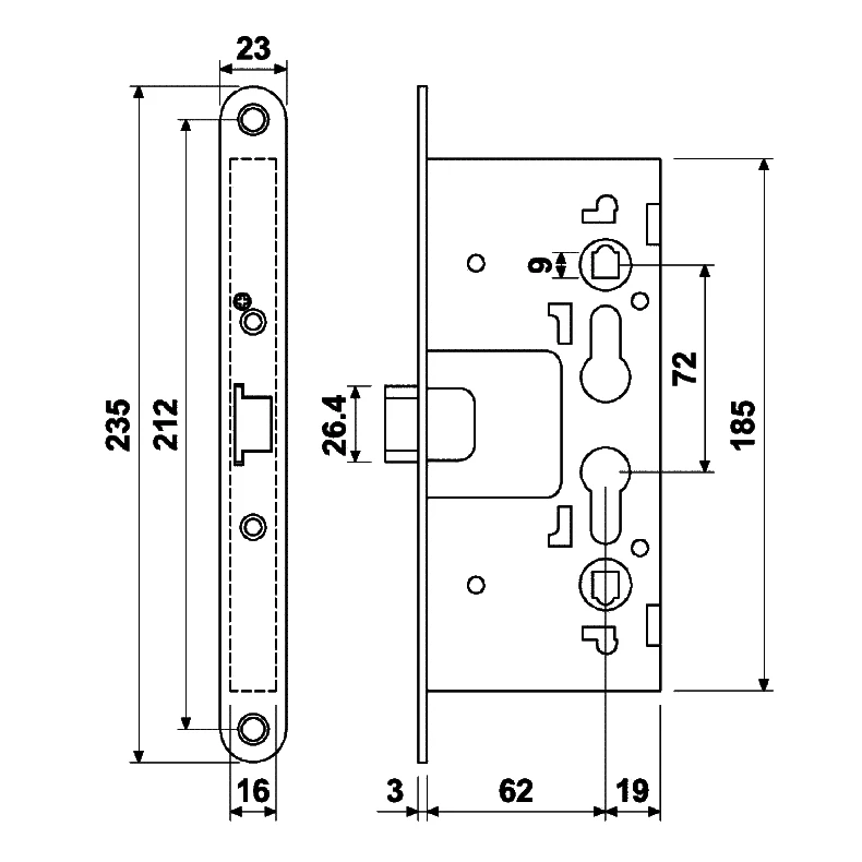 Asec Double Euro Centre Latch Case For Garage Doors - Image 2